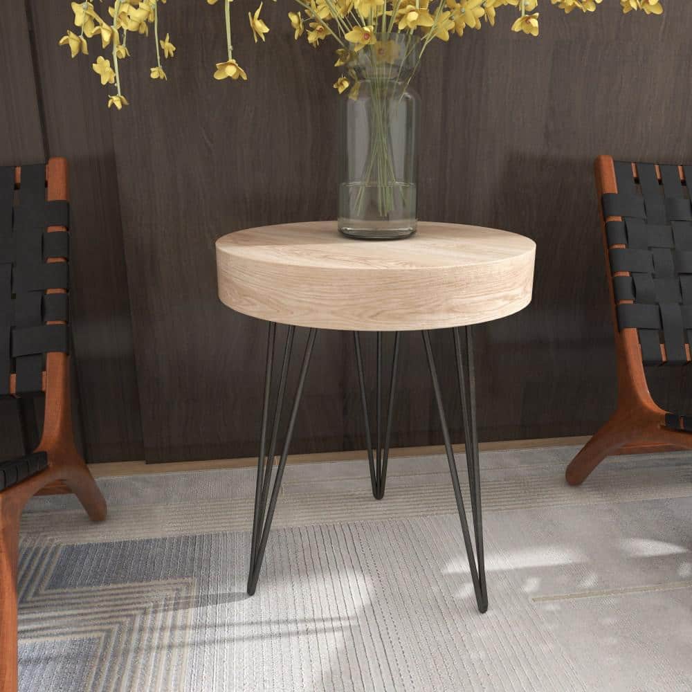 Elegant Round 20" Wood and Metal Accent Table in Brown
