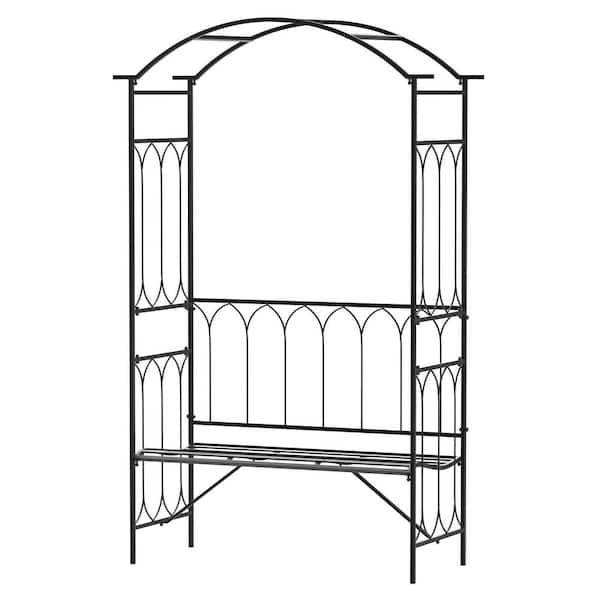 Black Metal Trellis Arbor Arch for Climbing Plants with Garden Bench, Grow Grapes and Vines