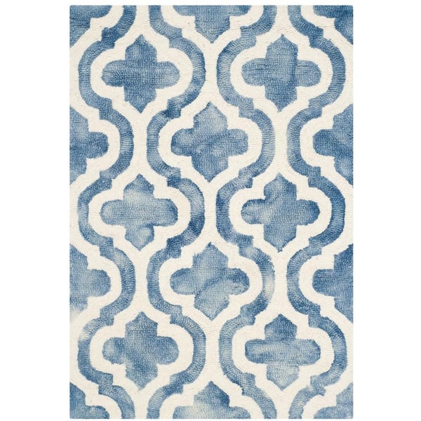 SAFAVIEH Dip Dye Blue/Ivory 2 ft. x 3 ft. Distressed Latticework Trellis Area Rug