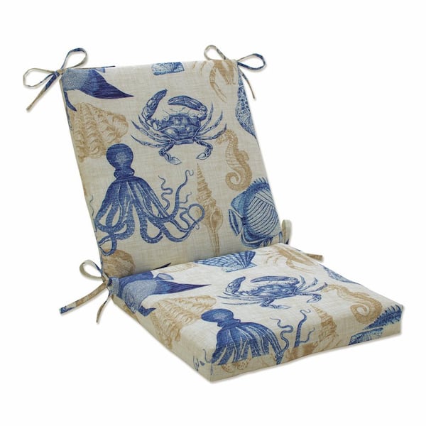 Tropical Outdoor/Indoor 18 in. W x 3 in. H Deep Seat, 1 Piece Chair Cushion and Square Corners in Blue/Tan Sealife