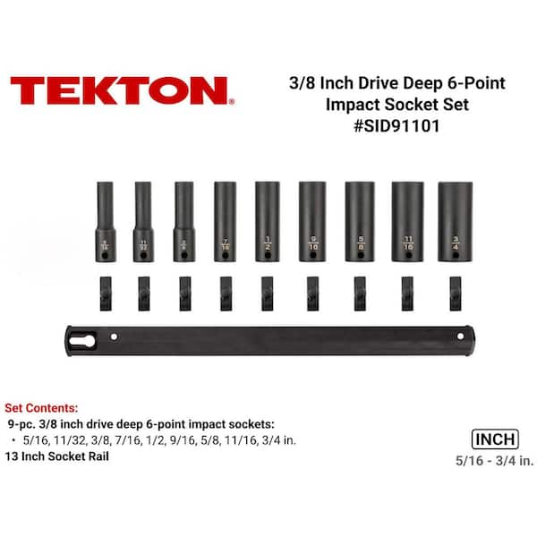 3/8 in. Drive Deep 6-Point Impact Socket Set, 9-Piece (5/16 in. - 3/4 in.)
