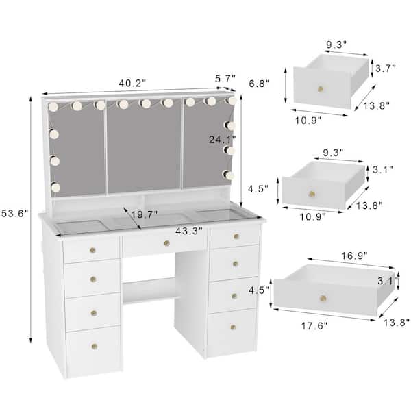 102-8/不二見焼/向付9客 FUFU&GAGA White Makeup Vanity Desk 9-Drawers Wood Dressing