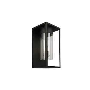 Walker Hill 9.25 in. W x 18 in. H 1-Light Matte Black Outdoor Wall Lantern Sconce with Clear Glass Shade