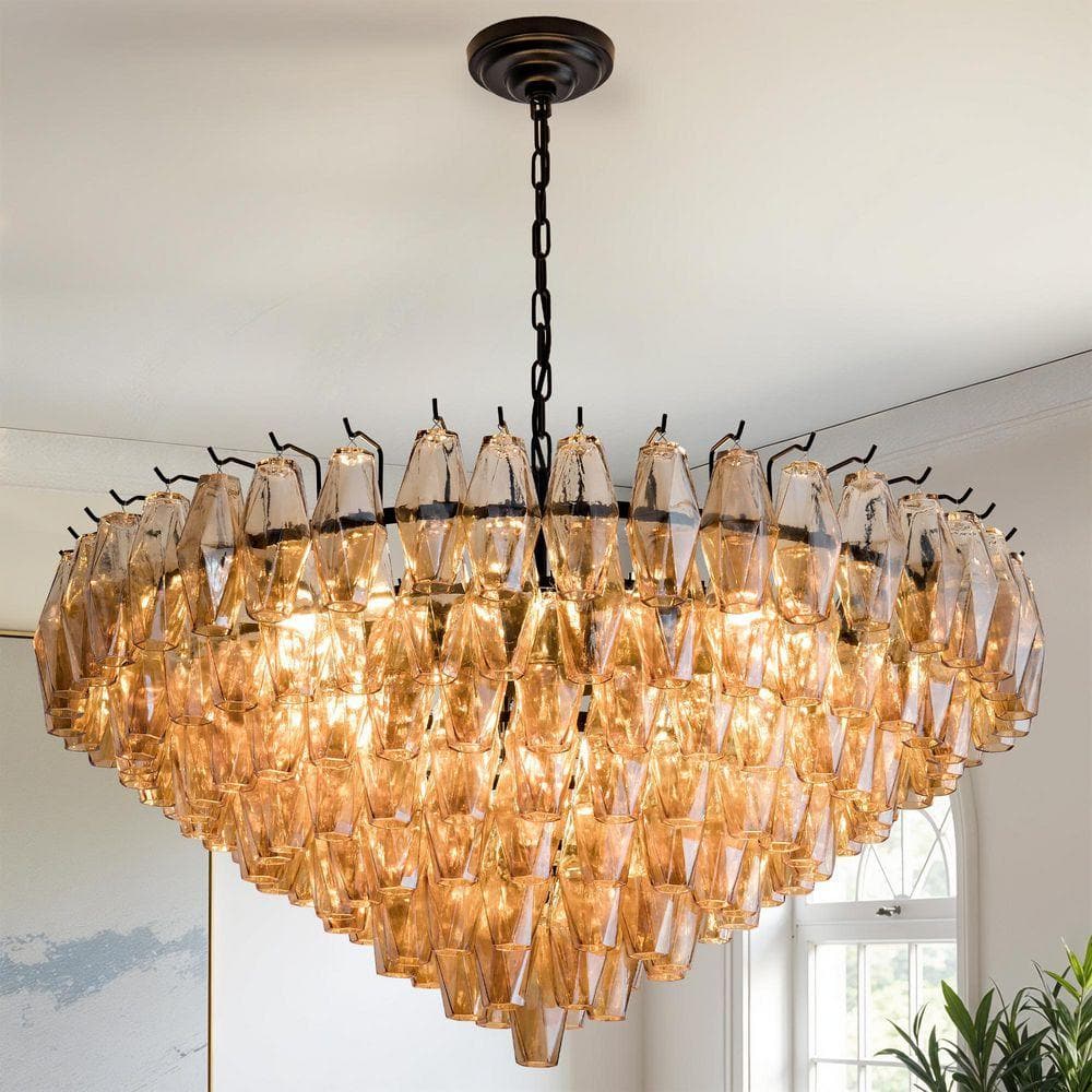 Modern Chandelier 37 in. 14-Lights Globe Black Chandelier w/ Smoky Glass, Chandelier for Dining Room, Living Room, Foyer price history on PriceWatchPro