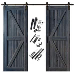 30 in. x 96 in. K-Frame Navy Double Pine Wood Interior Sliding Barn Door with Hardware Kit, Non-Bypass