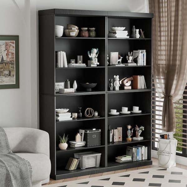 Lumioca 41 in. Tall Black Wood Grain Wood 2-Shelf Open Bookcase