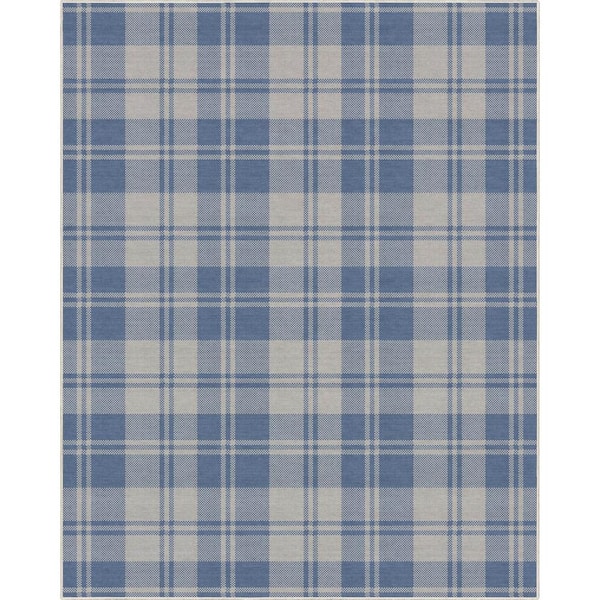 Blue 5 ft. x 7 ft. Apollo Plaid Farmhouse Geometric Area Rug