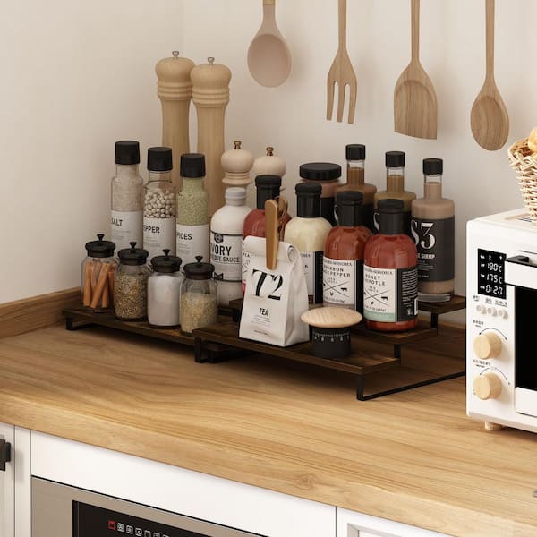 Furinno Ravel 3-Shelf Amber Pine/Black Nestable Kitchen Counter Shelves (Set of 2)