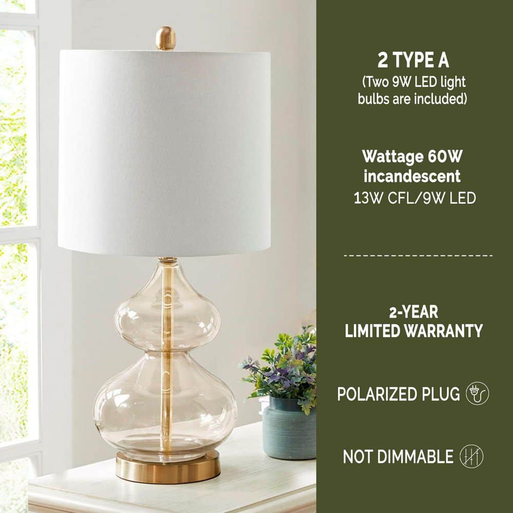 Gray Glass Table Lamp Set with White Drum Shade