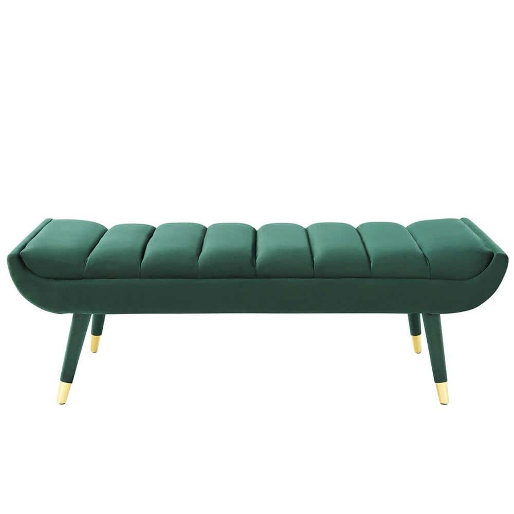 Elegant Green Velvet 53.5" Accent Bench with Gold Metal Accents