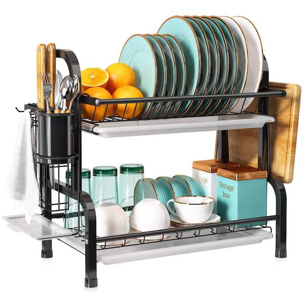JASIWAY 2-Tier Stainless Steel Dish Rack with Holder