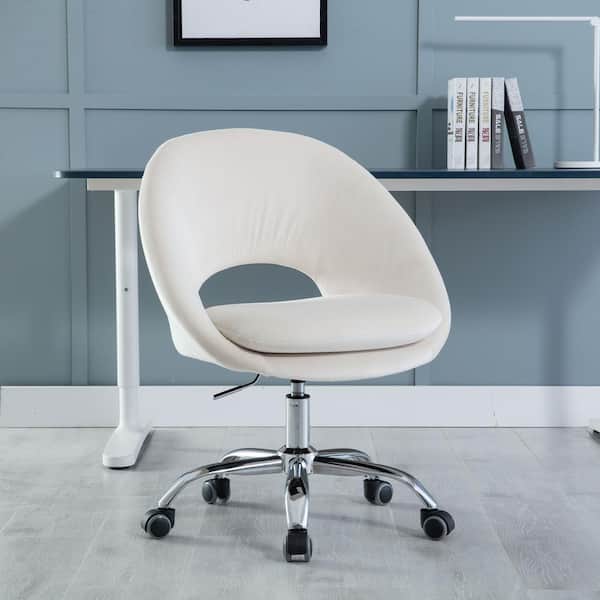 Magic Home Youth/Kids Beige Velvet Fabric Modern Leisure Office Computer Chair Velvet Swivel Task Chair