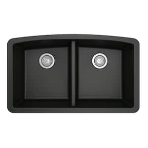 Undermount Quartz Composite 32 in. 50/50 Double Bowl Kitchen Sink in Black