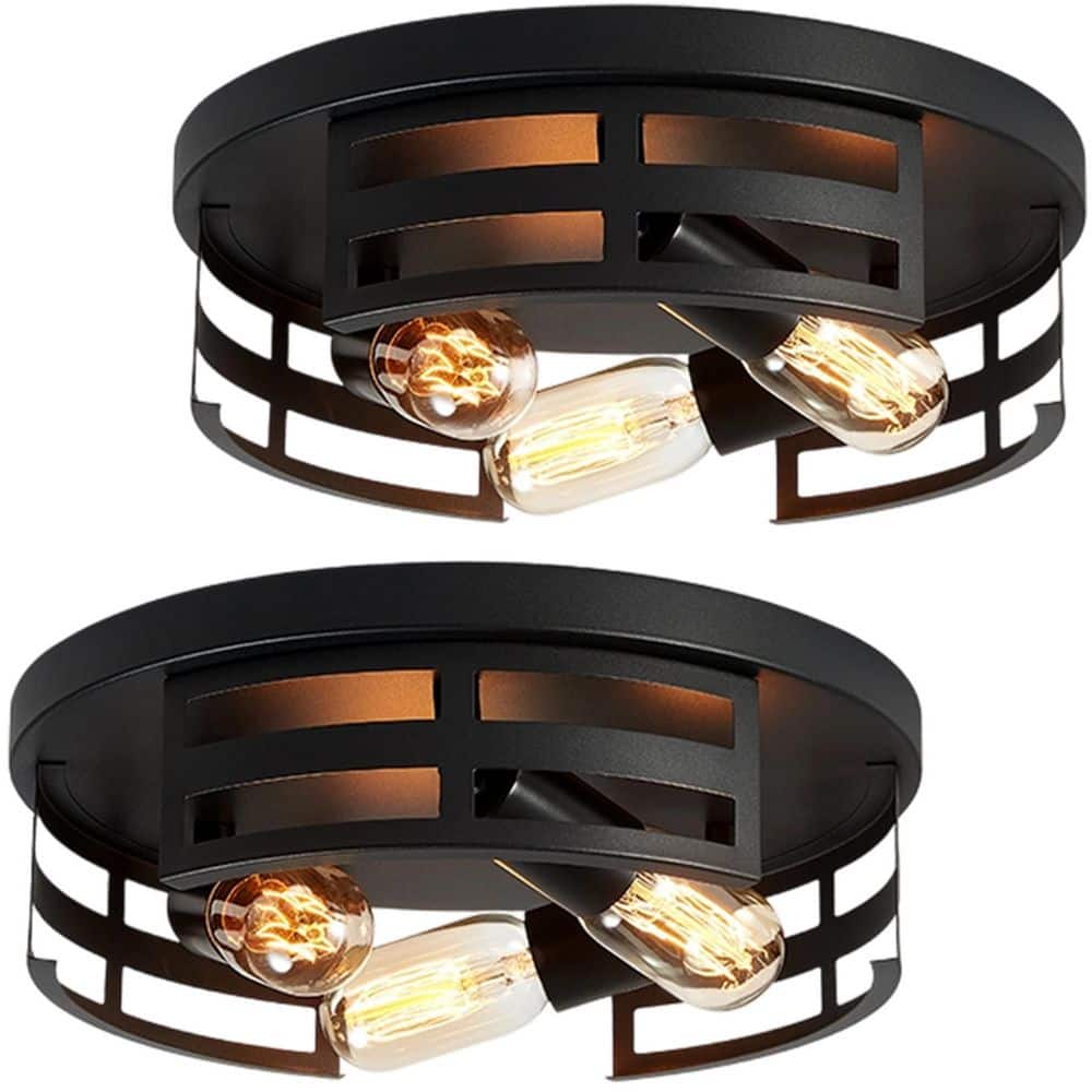 13 in. 3-Light Matte Black Flush Mount Ceiling Light Fixture, Industrial Ceiling Light for Hallway Kitchen (2-Pack) price history on PriceWatchPro