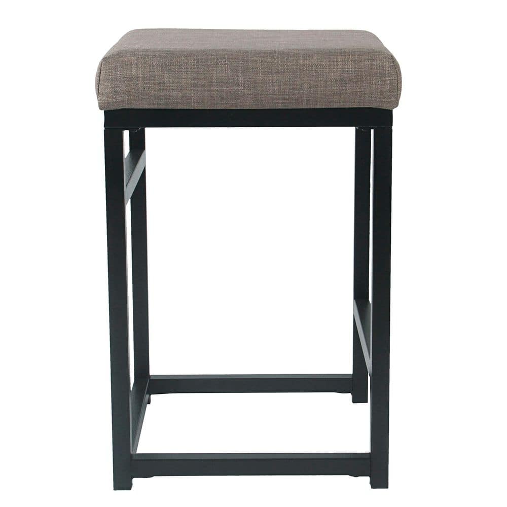 Backless Brown Wood and Metal Counter Stool