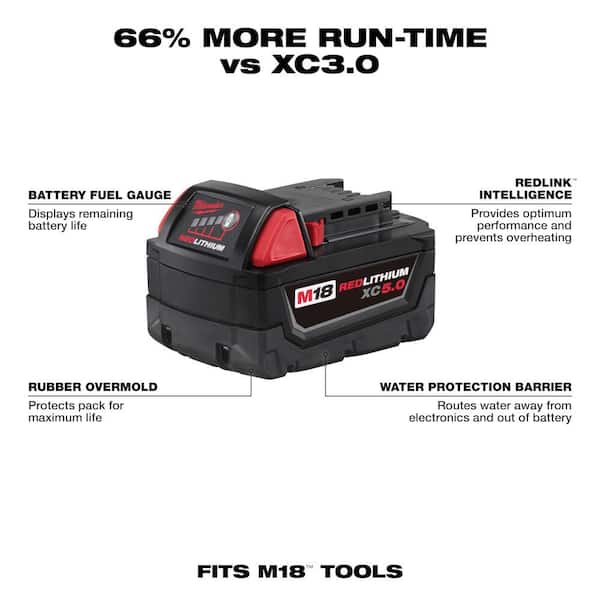 Milwaukee M18 18-Volt 5.0 Ah Lithium-Ion XC Extended Capacity Battery Pack  48-11-1850 The Home Depot