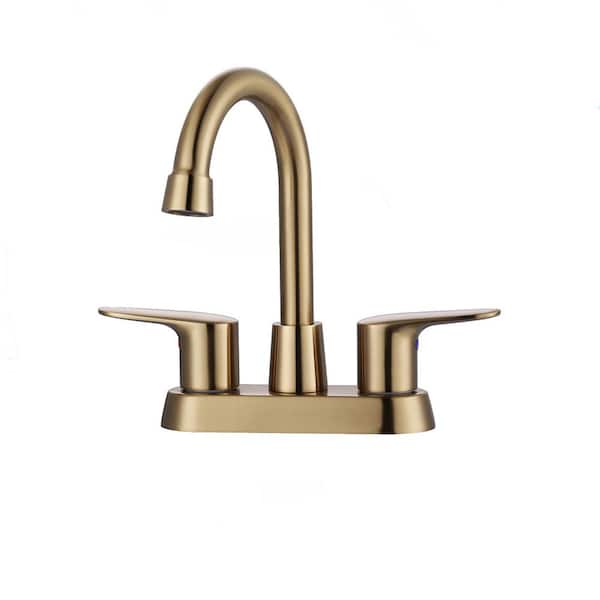 ALEASHA 4 in. Centerset Double Handle Bathroom Faucet in Brushed Gold