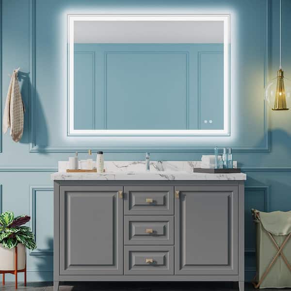 Miscool Anky 48 in. W x 36 in. H Rectangular Frameless LED Wall Mount Bathroom Vanity Mirror, Antifog Beauty Makeup Mirror
