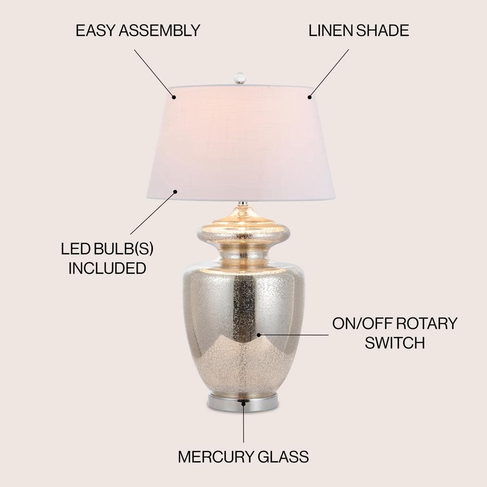 Hughes 31" Silver Mercury Glass Table Lamp with Linen Shade