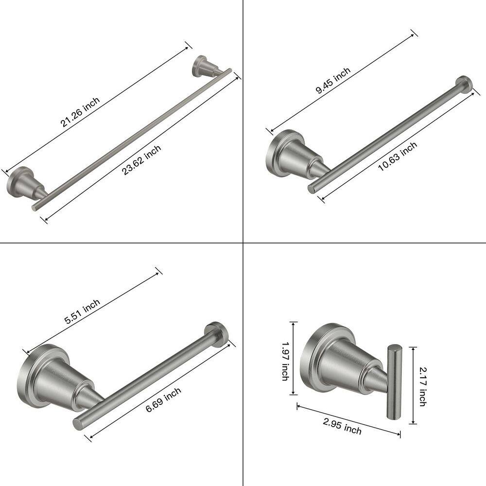 Brushed Nickel 4-Piece Bathroom Hardware Set with Towel Bar