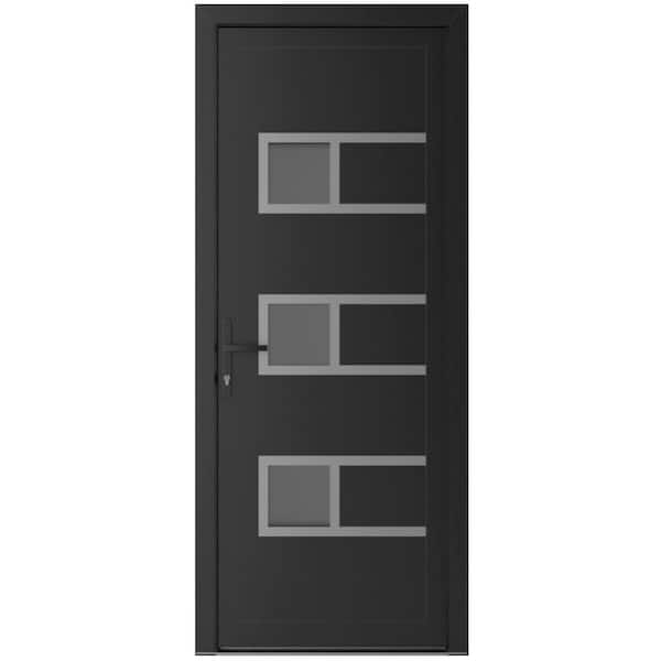 36 in. x 80 in. Right-hand/Inswing Frosted Glass Matte Black Steel Prehung Front Door with Hardware