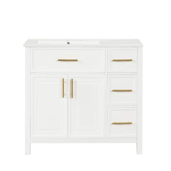 Boosicavelly 36 in. W x 18 in. D x 34 in. H Single Sink Freestanding Bath Vanity in White with White Ceramic Top