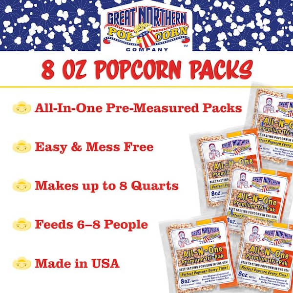 Great Northern 2.5 oz. Black Kettle with All-in-One Popcorn Kernel Packets, Scoop and Bags Little Bambino Popcorn Machine (12-Pack)
