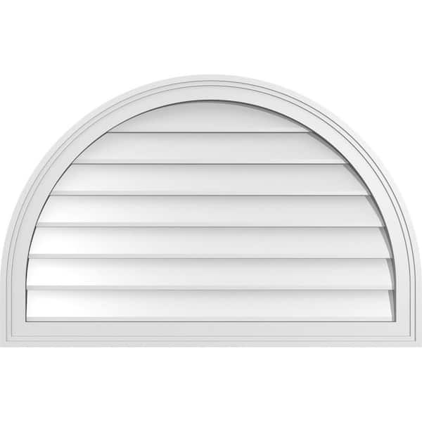Ekena Millwork 34 in. x 22 in. Round Top White PVC Paintable Gable Louver Vent Non-Functional