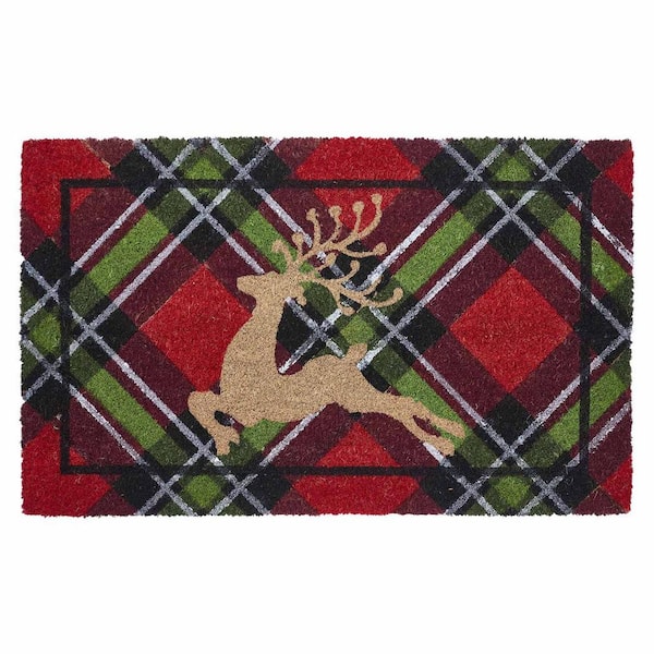 VCNY Home Holiday Plaid Multicolor 18 in. x 30 in. Coir Outdoor Doormat