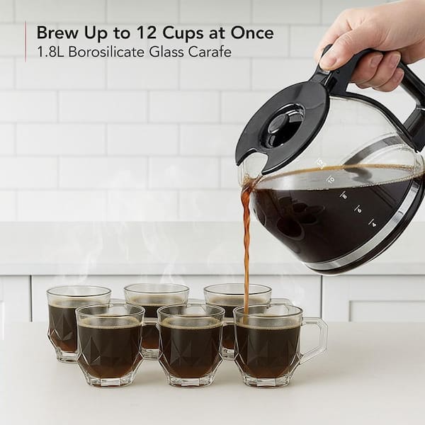 OVENTE 12-Cup Drip Coffee Maker, with Reusable Filter and Borosilicate Glass  Carafe, Black CM412B CM412B - The Home Depot