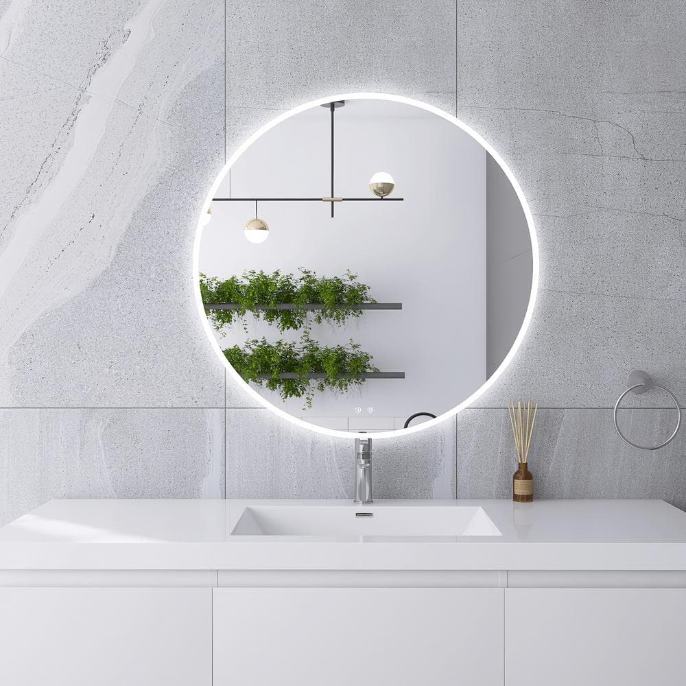 32 in. W x 32 in. H Round Frameless Anti-Fog Wall Mounted Bathroom Vanity M