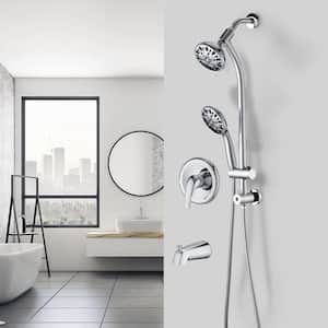 Single-Handle 7-Spray Settings Round Tub and Shower Faucet with Dual Shower Heads in Chrome (Valve Included)