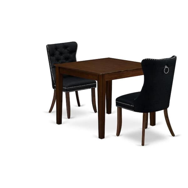 East West Furniture 3-Piece Antique Walnut Finish Square Solid Wood Top Dining Table Set for Small Spaces