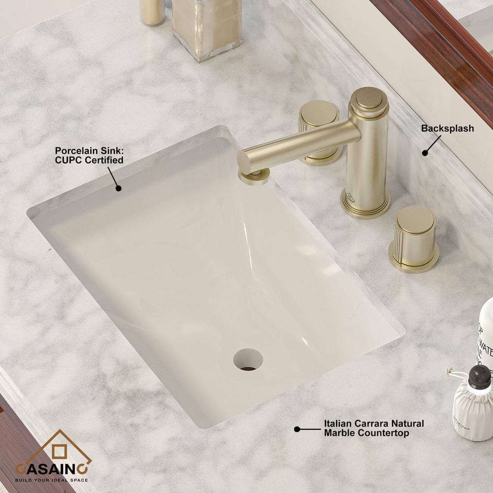 37" White Italian Carrara Marble Vanity Top with Ceramic Sink