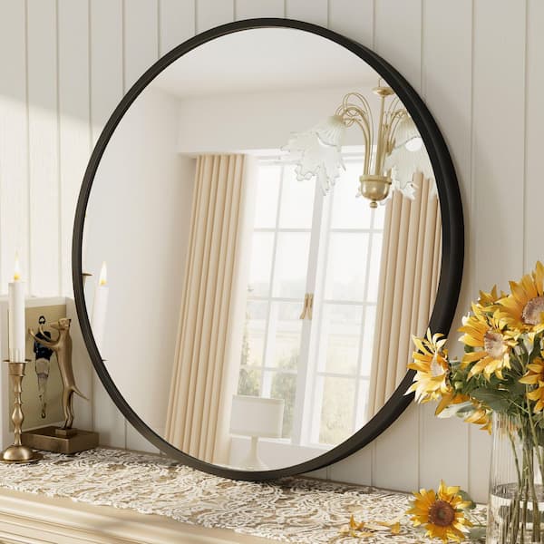 20 in. W x 20 in. H Round Aluminum Alloy Framed French Cleat Mounted Wall Decor Bathroom Vanity Mirror in Matte Black