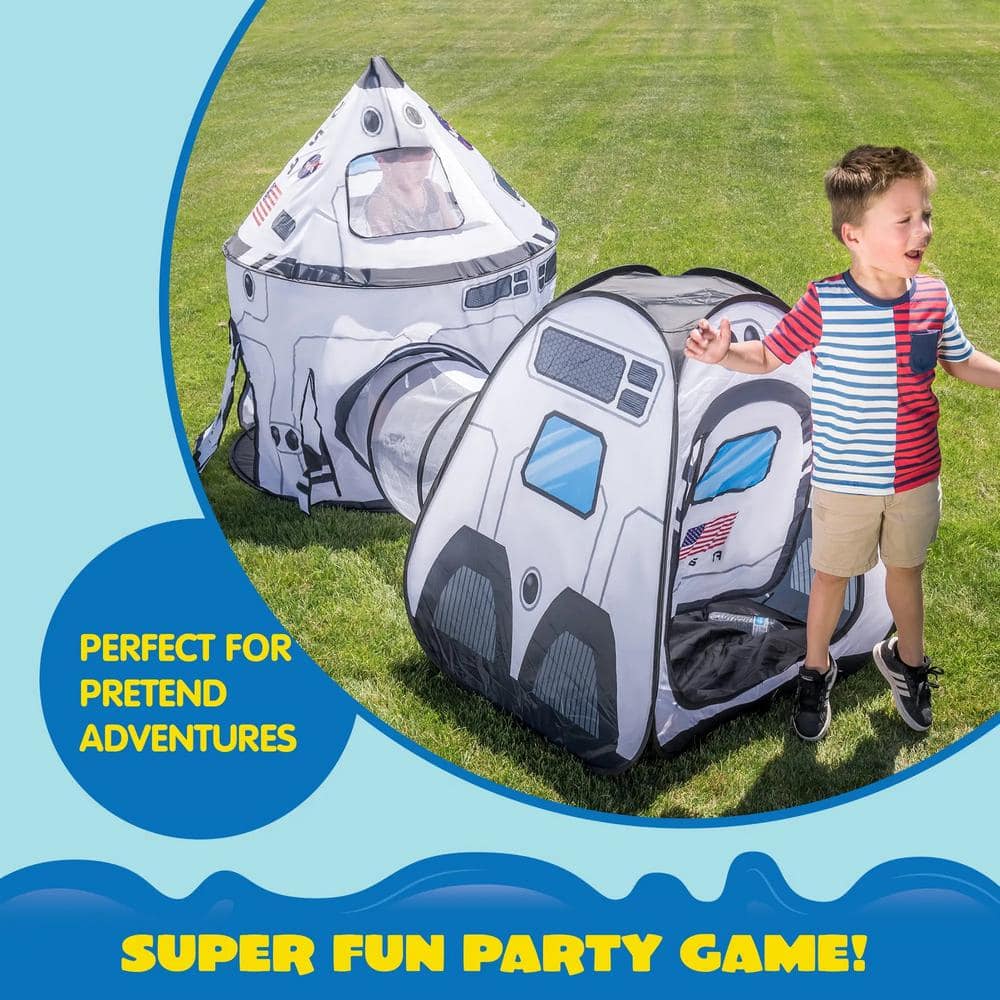 White Rocket Ship Pop Up Play Tent with Tunnel and Playhouse