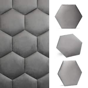 Luxury Velvet 2-Piece 3D Textile Hexagon Wall Panels, Grey