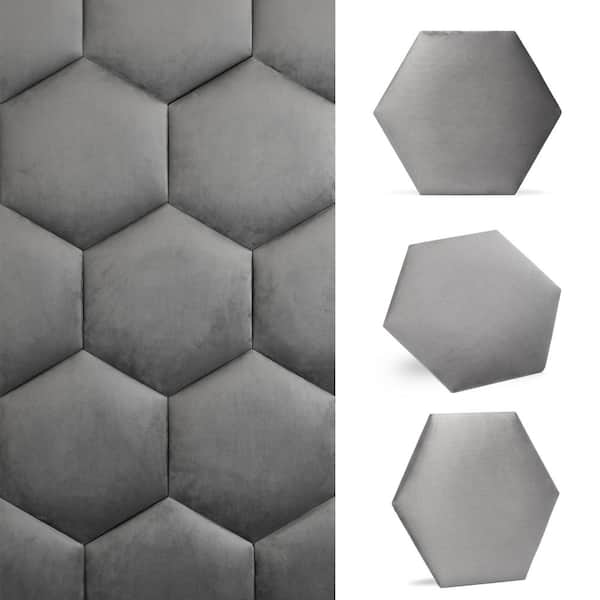 WALL!SUPPLY Luxury Velvet 2-Piece 3D Textile Hexagon Wall Panels, Grey