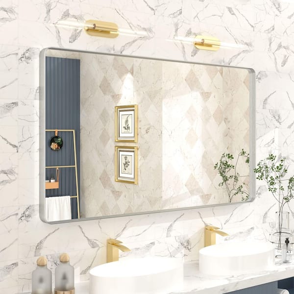 Apmir 51 in. W x 30 in. H Rectangular Aluminum Alloy Framed and Tempered Glass Wall Bathroom Vanity Mirror in Brushed Silver