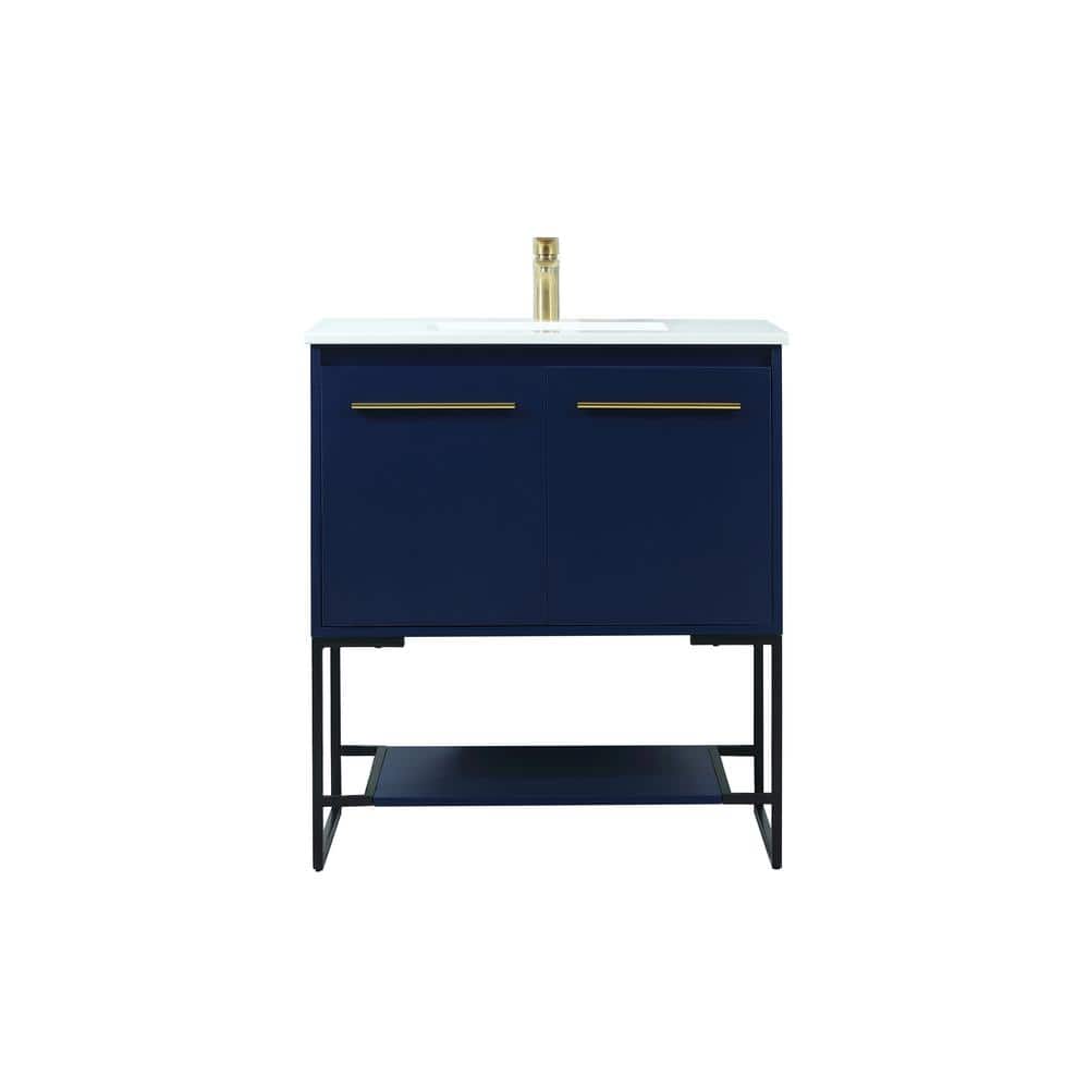 Timeless Home 30 in. W Single Bath Vanity in Blue with Engineered Stone Van