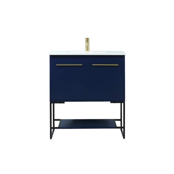 Unbranded Timeless Home 30 in. W Single Bath Vanity in Blue with Engineered Stone Vanity Top in Ivory with White Basin