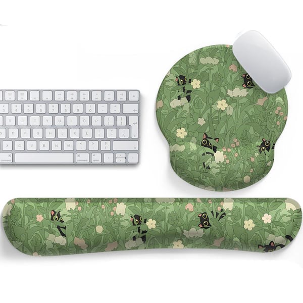 Ergonomic Cute Flower Mouse Pad Wrist Support Green Hide Out Cat Non-Slip Gel Anime Kawaii 3D Pads
