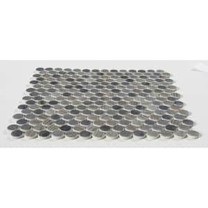 Pixie Olav Gray/Dark Gray 12-1/8 in. x 12-1/8 in. Penny Round Smooth Glass Mosaic Tile (5.1 sq. ft./Case)