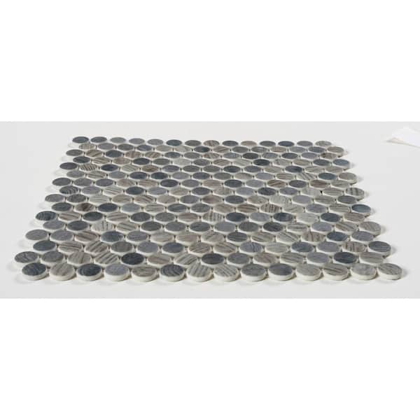 ANDOVA Pixie Olav Gray/Dark Gray 12-1/8 in. x 12-1/8 in. Penny Round Smooth Glass Mosaic Tile (5.1 sq. ft./Case)