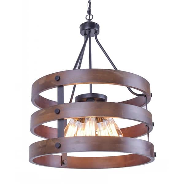 Oaks Aura Oaks Aura Modern Industrial 5-Light Dark Wood Chandelier, Natural Pendant Light Wood and Iron