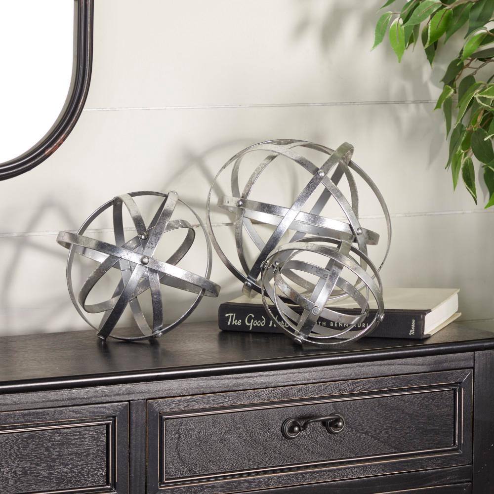 Silver Metal Geometric Sculpture (Set of 3)