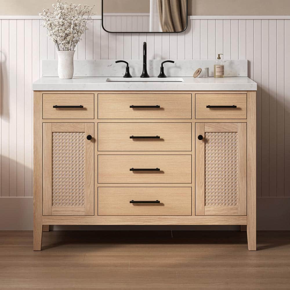 Camila 48" Light Oak Single Sink Vanity with Carrara Quartz Top