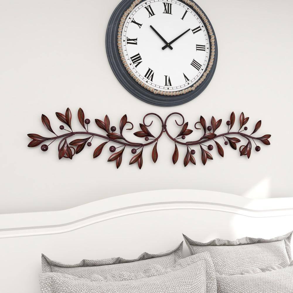 Red and Green Metal Vine Leaf Wall Sculpture
