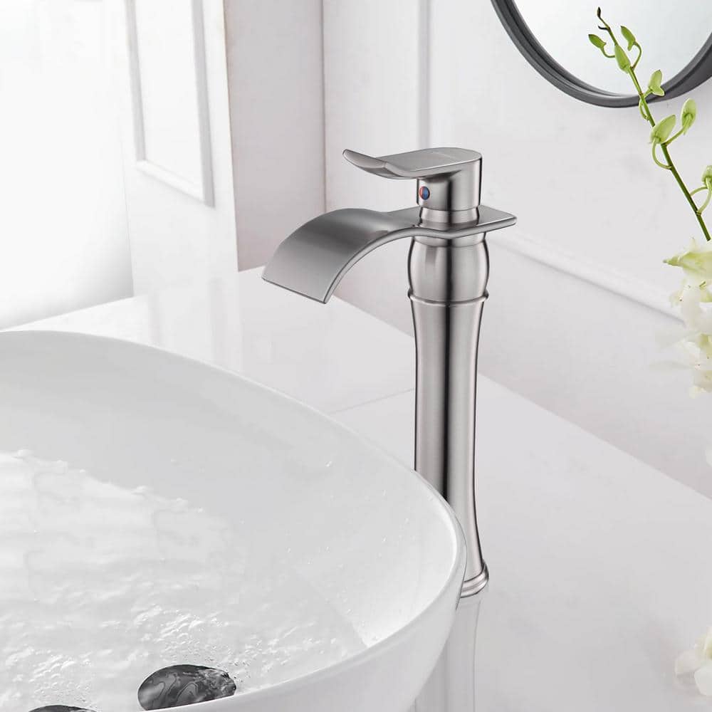 Brushed Nickel Single Handle High Arc Vessel Sink Faucet
