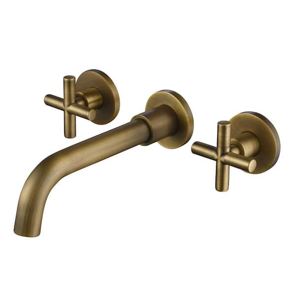 Double Cross Handles Wall Mounted Bathroom Faucet in Bronze
